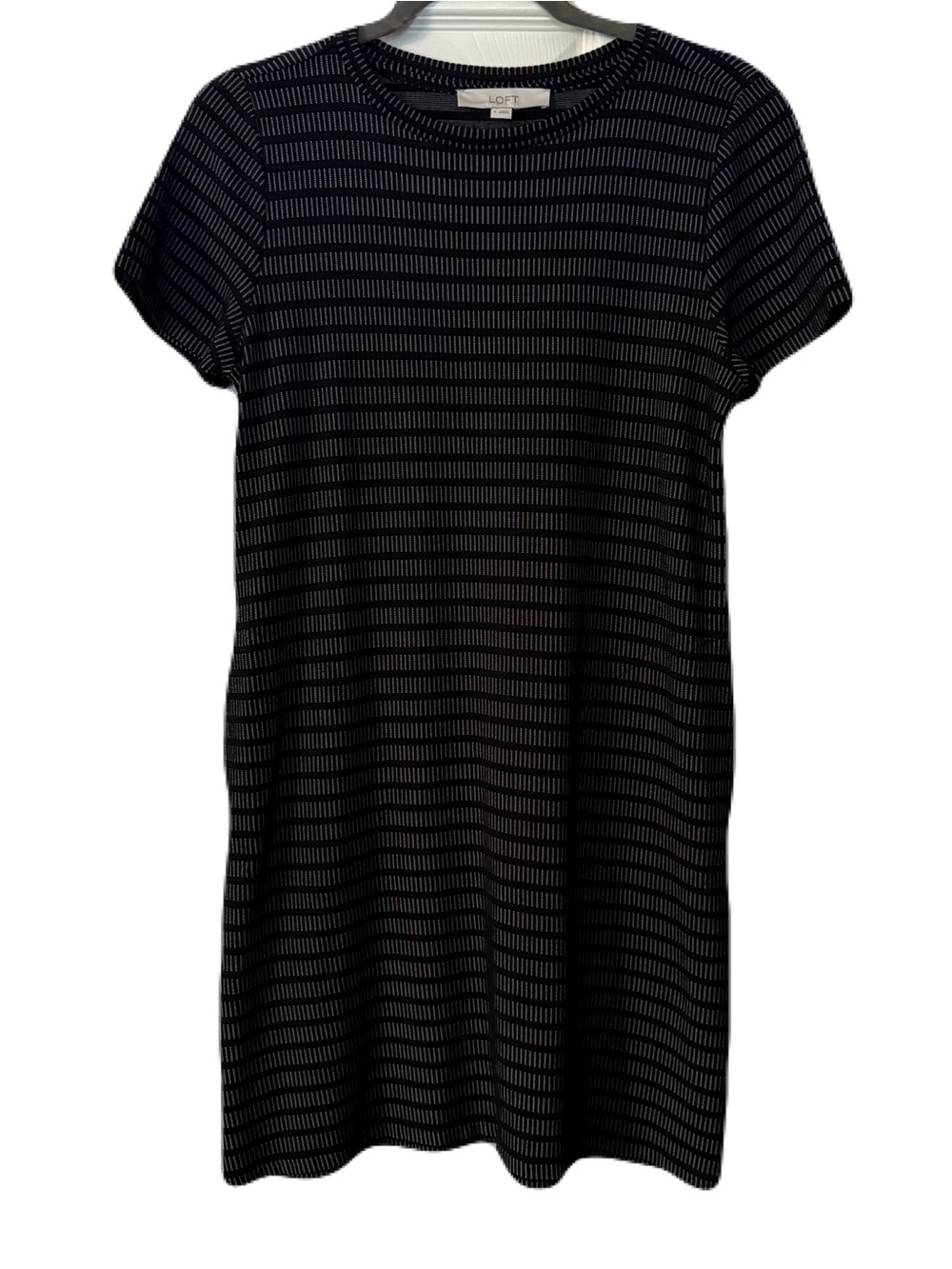 LOFT Black Short-Sleeve Knit Shift Dress